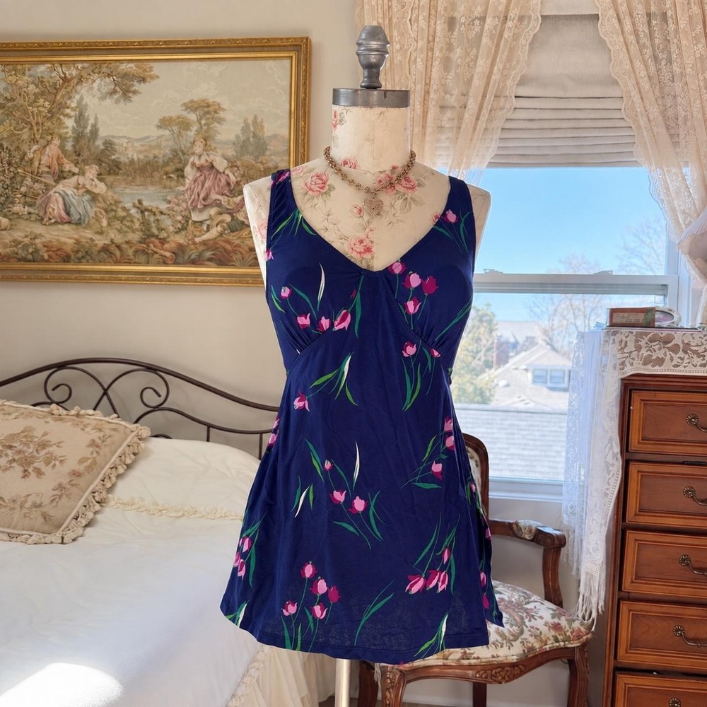 Vintage floral swim dress   60s maxine of hollywood blue floral mini dress